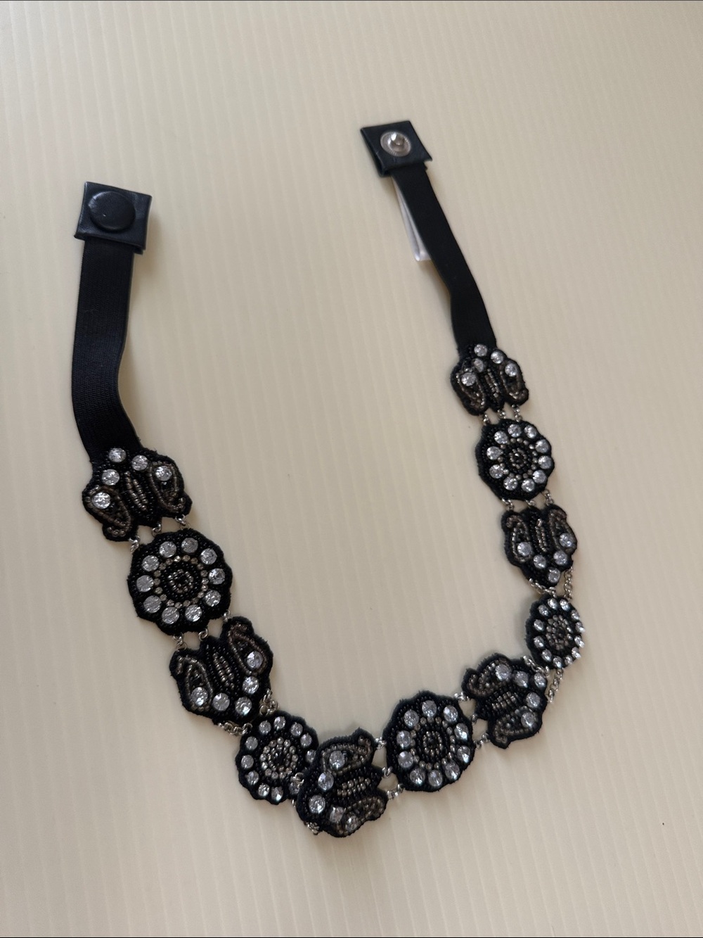 Embellished Black Crystal Floral Belt